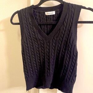 V-neck crop cable knit vest